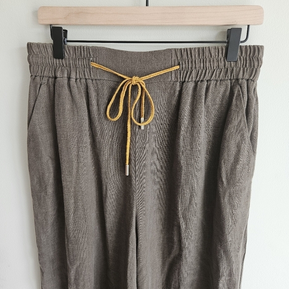 Momoni Neutral Army Green 100% Linen Wide Leg Pull On Pants - Picture 3 of 15